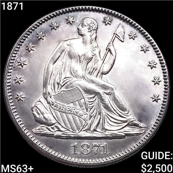 1871 Seated Liberty Half Dollar CHOICE BU+