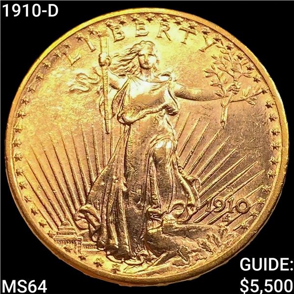 1910-D $20 Gold Double Eagle CHOICE BU