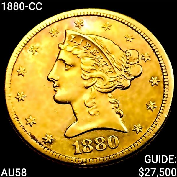 1880-CC $5 Gold Half Eagle CHOICE AU