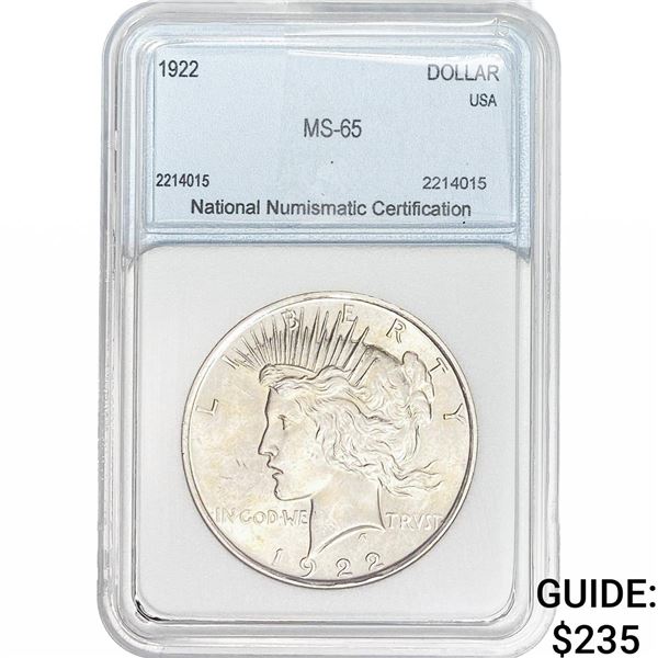 1922 Silver Peace Dollar NNC MS65