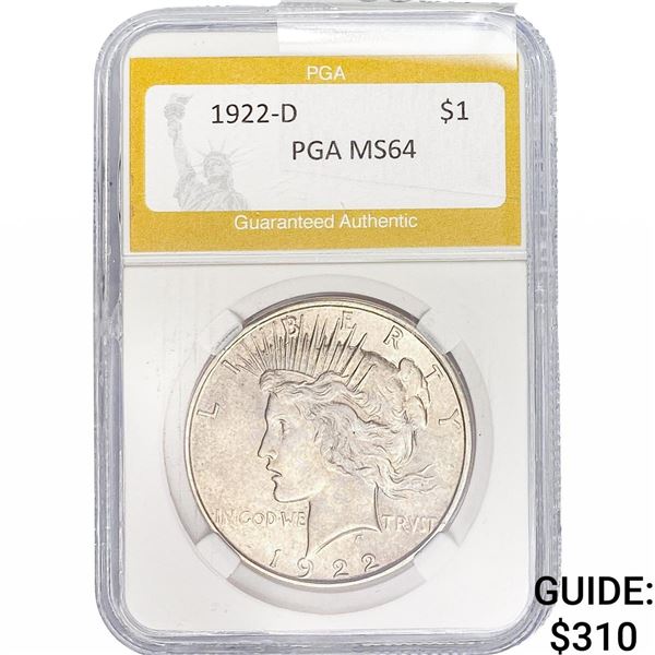 1922-D Silver Peace Dollar PGA MS64