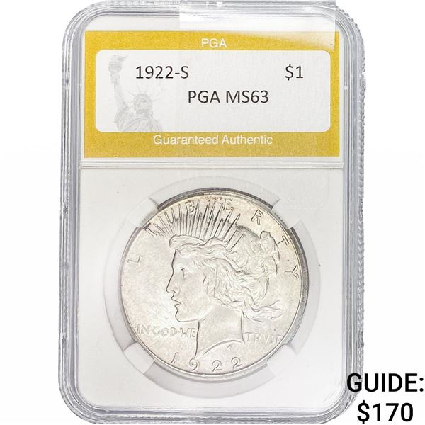 1922-S Silver Peace Dollar PGA MS63