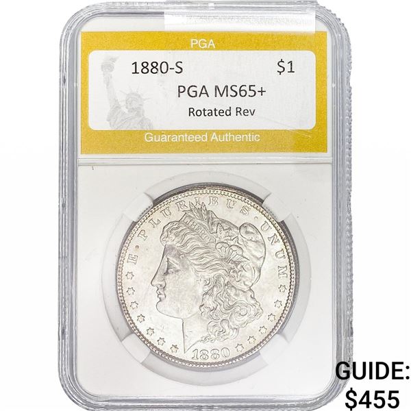 1880-S Morgan Silver Dollar PGA MS65+ Rotated Rev