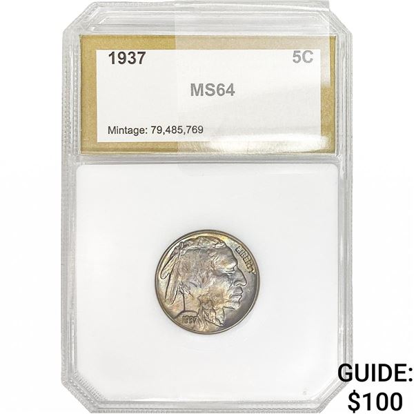 1937 Buffalo Nickel PCI MS64 Toning