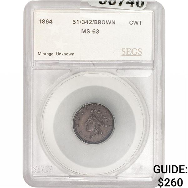 1864 Civil War Token 51/342 Brown SEGS MS63