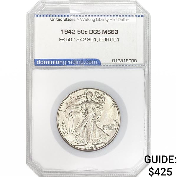 1942 Walking Liberty Half Dollar DGS MS63 DDR-001