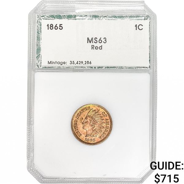 1865 Indian Head Cent PCI MS63 Red