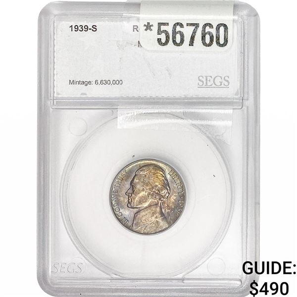 1939-S Rev 40 Jefferson Nickel SEGS MS66+
