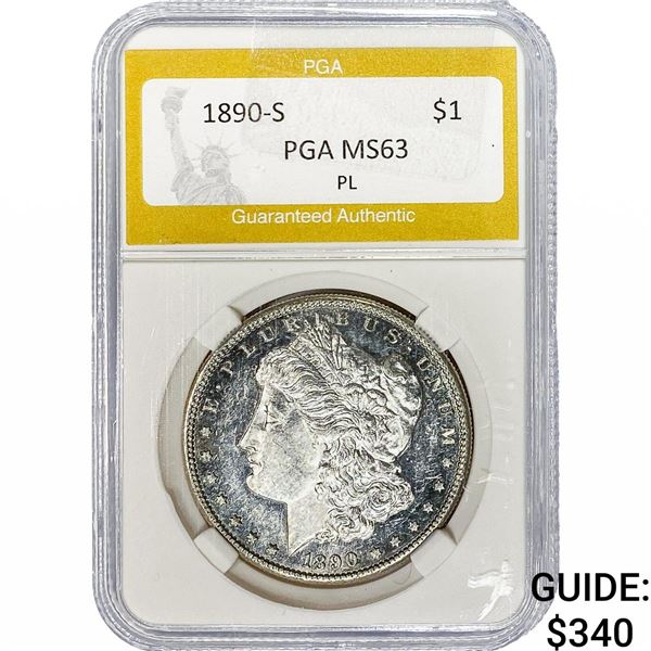 1890-S Morgan Silver Dollar PGA MS63 PL
