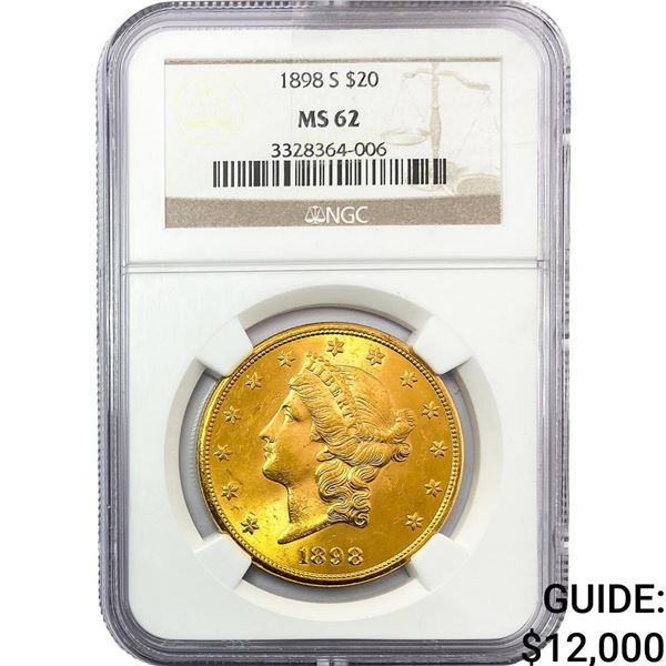 1898-S $20 Gold Double Eagle NGC MS62