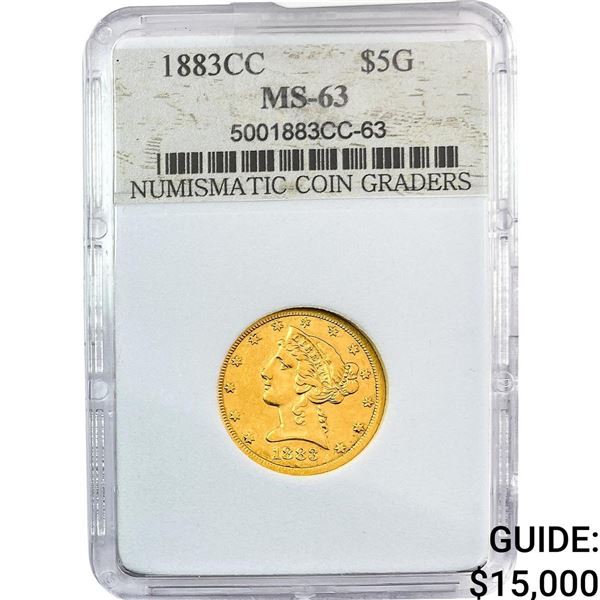 1883-CC $5 Gold Half Eagle NCG MS63