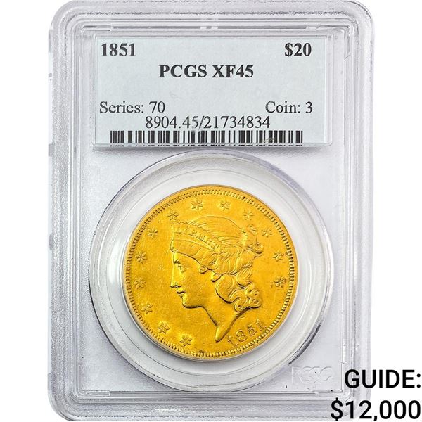 1851 $20 Gold Double Eagle PCGS XF45