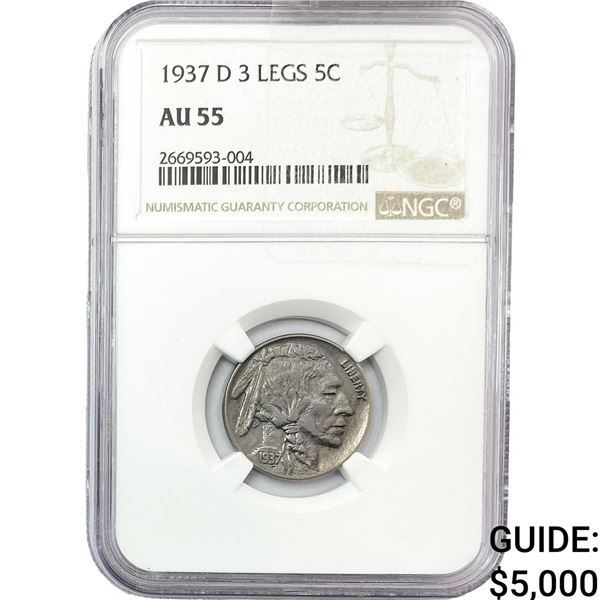 1937-D Buffalo Nickel NGC AU55 3 Legs