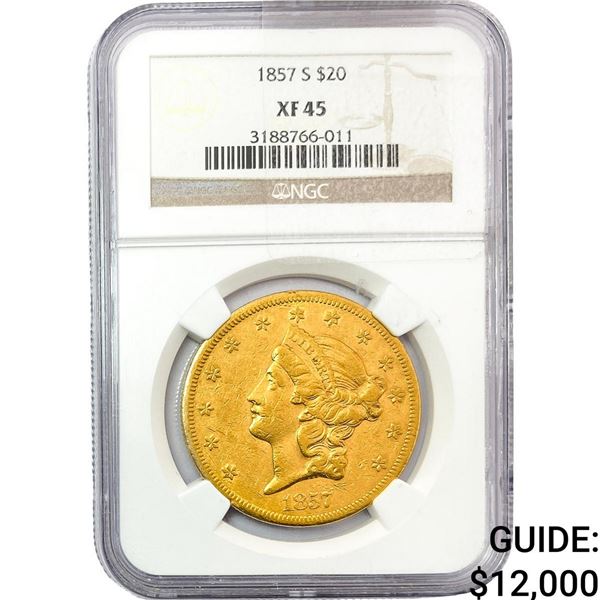 1857-S $20 Gold Double Eagle NGC XF45