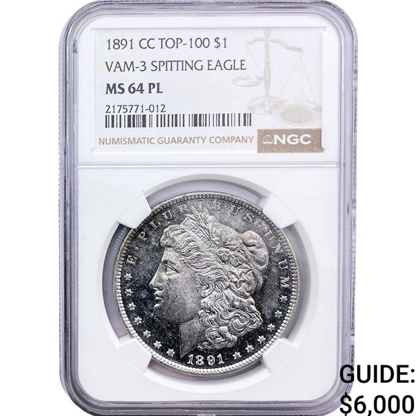 1891-CC Morgan Silver Dollar NGC MS64 PL VAM-3