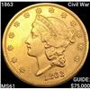 Image 1 : 1863 Civil War $20 Gold Double Eagle UNCIRCULATED