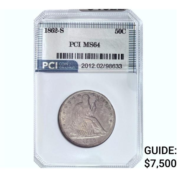 1862-S Seated Liberty Half Dollar PCI MS64
