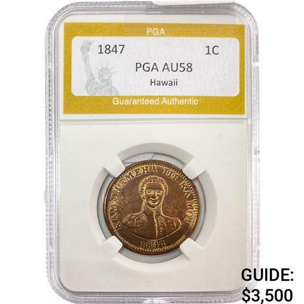 1847 Kingdom of Hawaii Cent PGA AU58