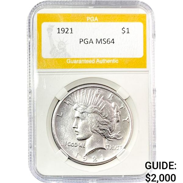 1921 Silver Peace Dollar High Relief PGA MS64
