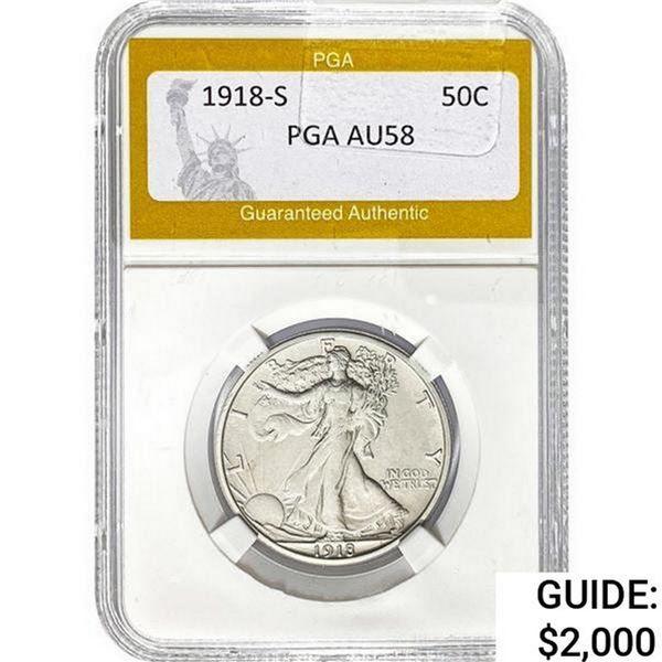 1918-S Walking Liberty Half Dollar PGA AU58