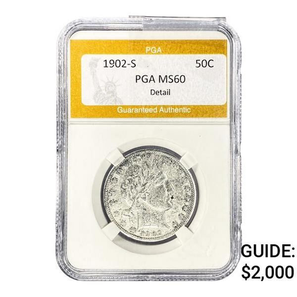 1902-S Barber Half Dollar PGA MS60 Detail