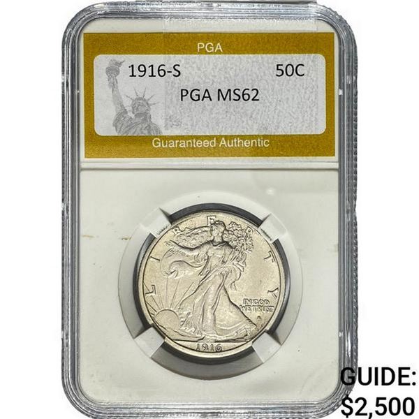 1916-S Walking Liberty Half Dollar PGA MS62