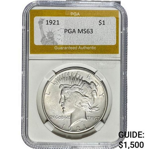 1921 Silver Peace Dollar High Relief PGA MS63