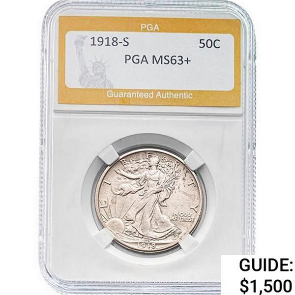 1918-S Walking Liberty Half Dollar PGA MS63+