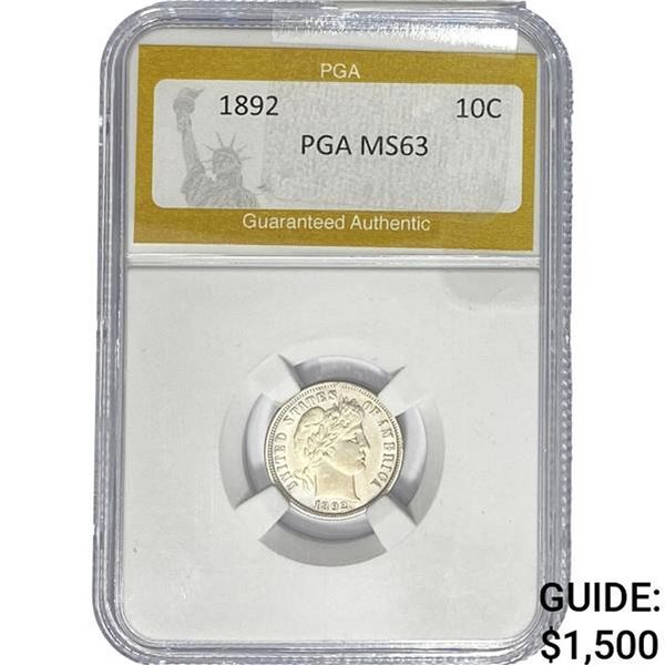1892 Barber Dime PGA MS63