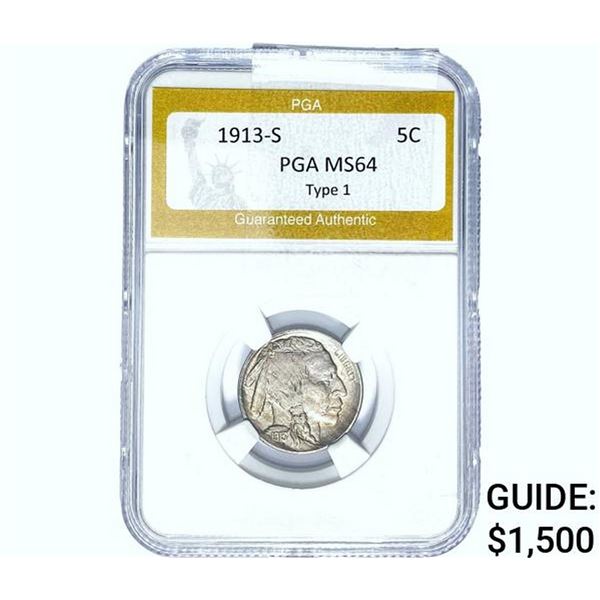 1913-S Buffalo Nickel PGA MS64 TY 1
