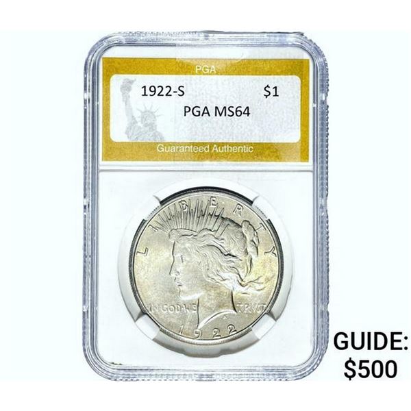 1922-S Silver Peace Dollar PGA MS64