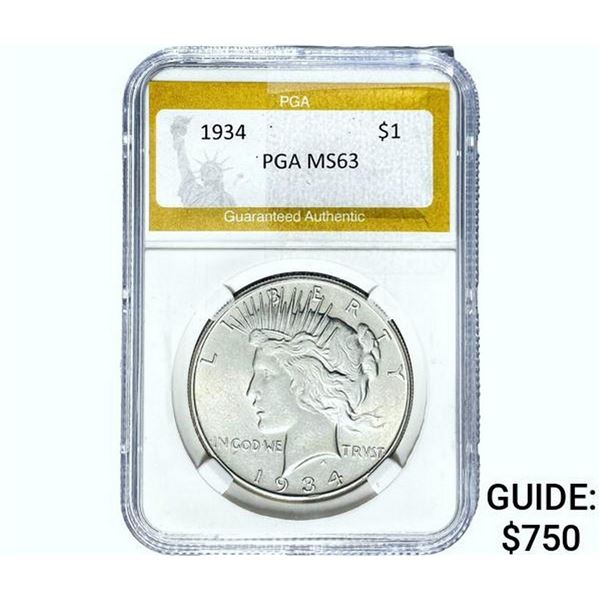 1934 Silver Peace Dollar PGA MS63