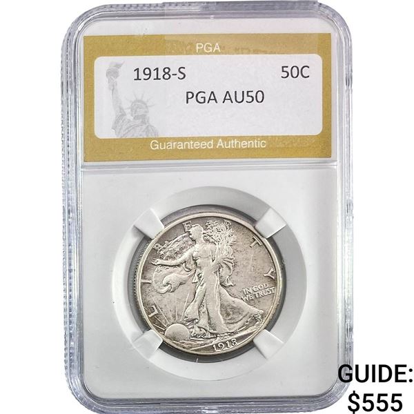 1918-S Walking Liberty Half Dollar PGA AU50