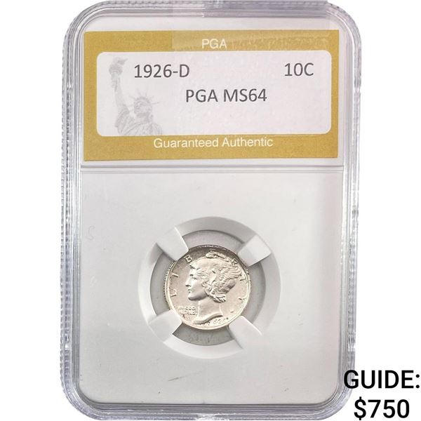 1926-D Mercury Silver Dime PGA MS64