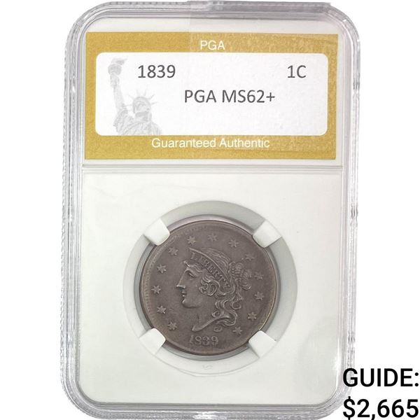 1839 Braided Hair Large Cent PGA MS62+