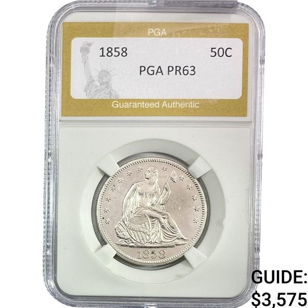 1858 Seated Liberty Half Dollar PGA PR63