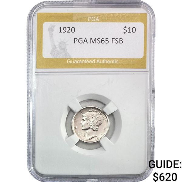 1920 Mercury Silver Dime PGA MS65 FSB