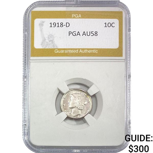1918-D Mercury Silver Dime PGA AU58