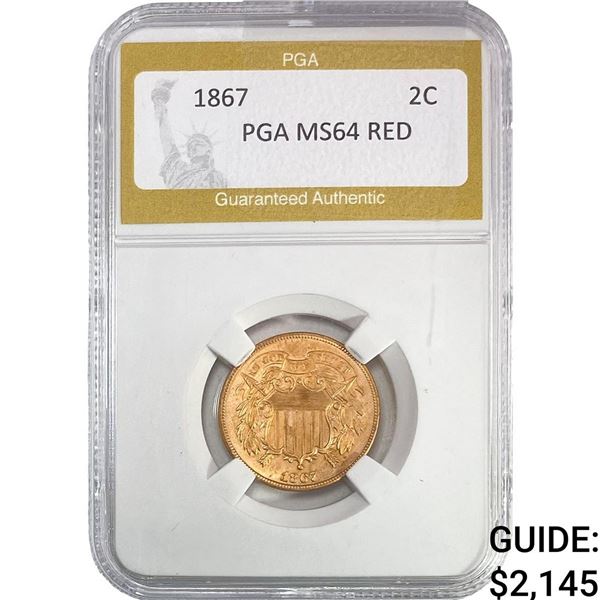 1867 Two Cent Piece PGA MS64 Red