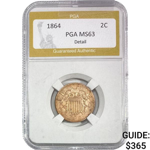 1864 Two Cent Piece PGA MS63