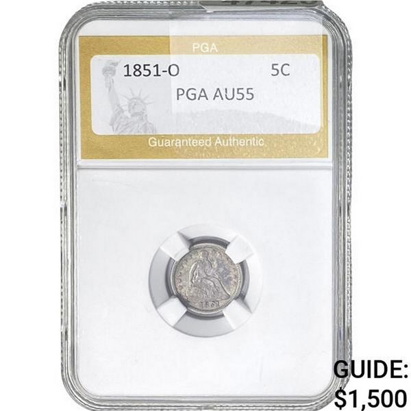 1851-O Seated Liberty Half Dime PGA AU55