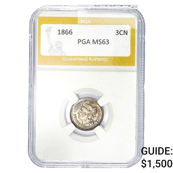 1866 Nickel Three Cent PGA MS63
