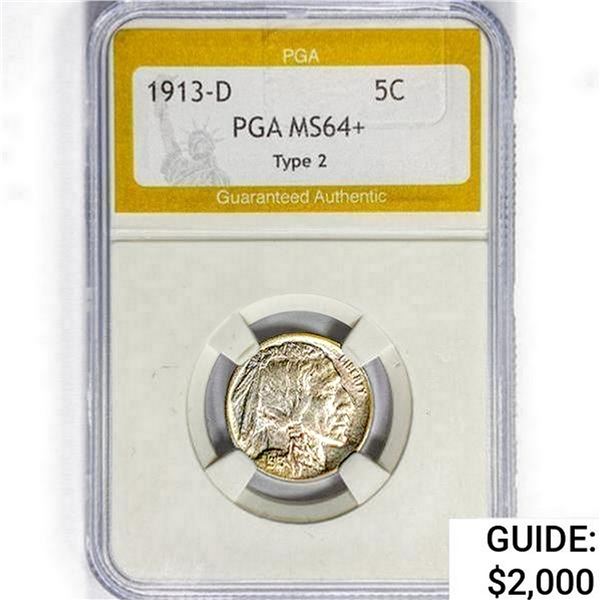 1913-D Buffalo Nickel PGA MS64+ Type 2