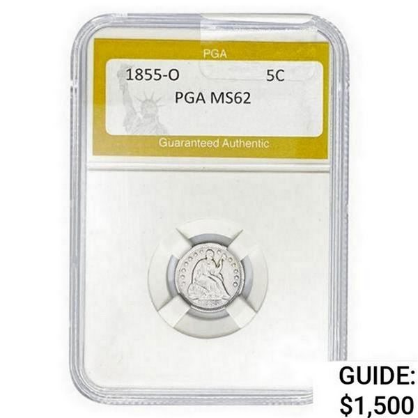 1855-O Seated Liberty Half Dime PGA MS62