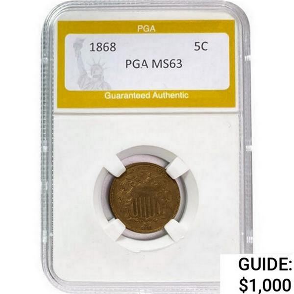 1868 Shield Nickel PGA MS63