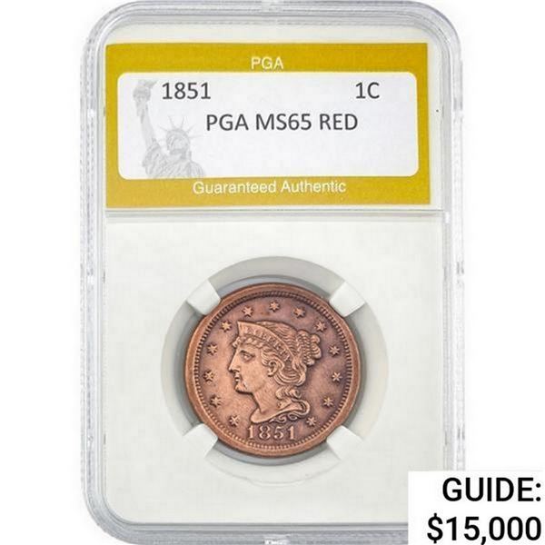 1851 Braided Hair Large Cent PGA MS65