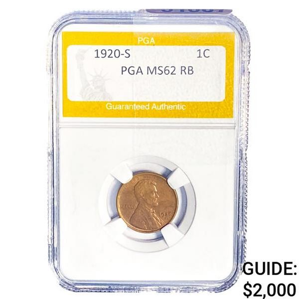 1920-S Wheat Cent PGA MS62 RB