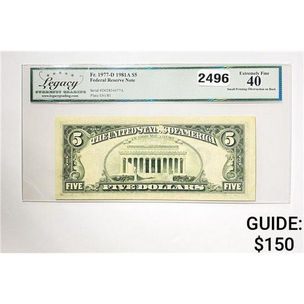 1981A $5 Federal Reserve Note-Cleveland LCG 40 EF