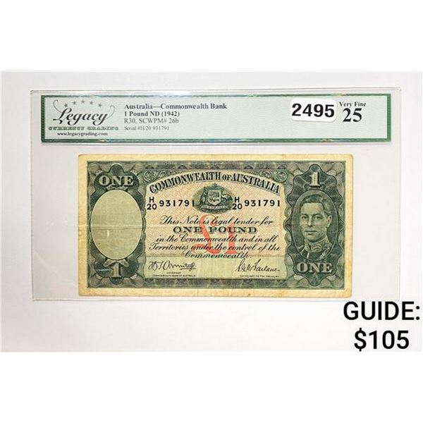1942 Â£1 Australia Commonwealth Note LCG 25 FV