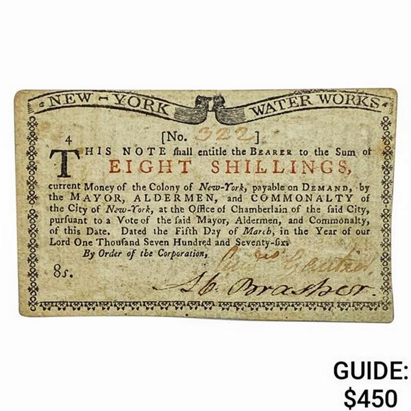 1774 8S Eight Shillings NY Water Works